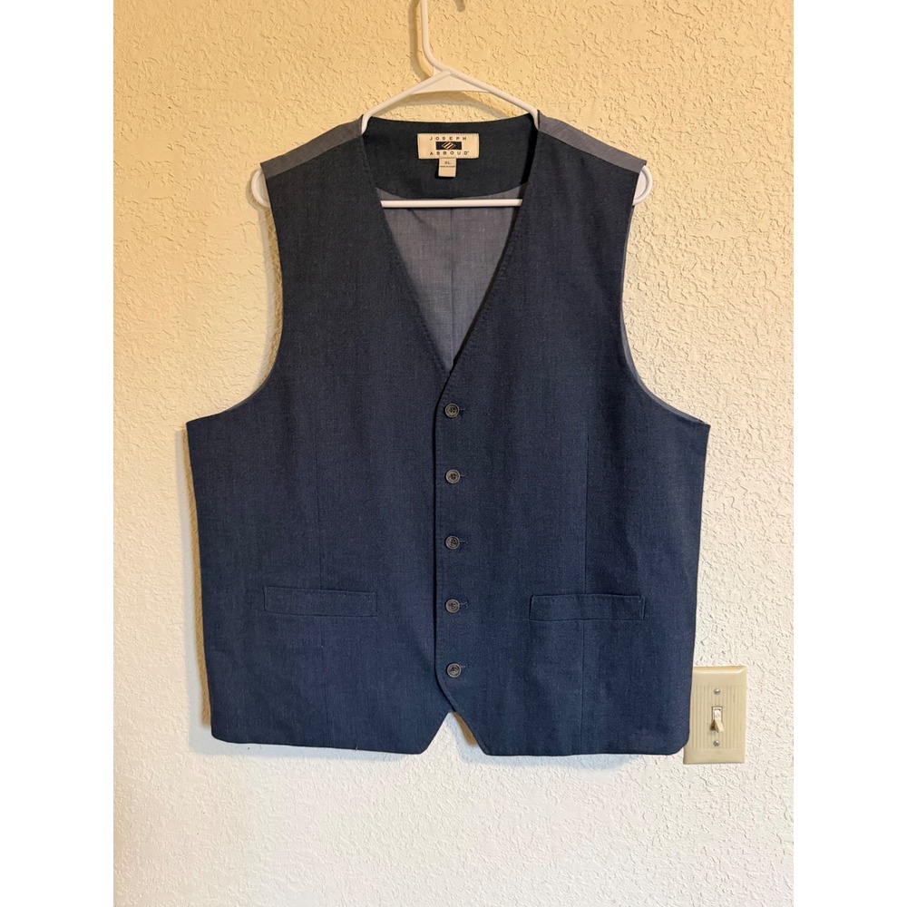 Joseph Abboud Mens XL Blue Cotton Blend 5-Button Suit Vest Waistcoat Adjustable